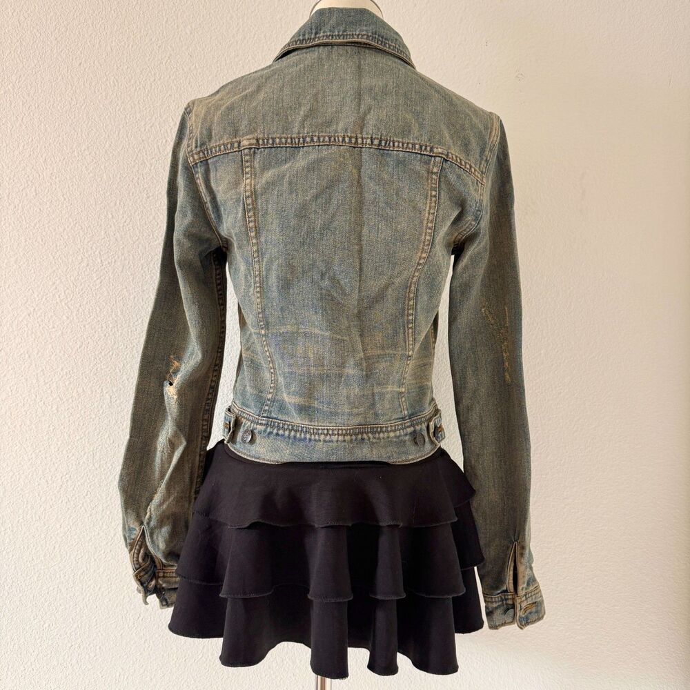 Free People Denim Jean Trucker Button Up Jacket Distressed Boho Western Size 2 - Picture 3 of 7